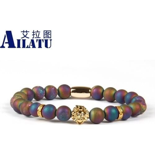 Ailatu Trendy Fashion Jewelry 8mm Scrubs Openings Laugh Stone with PVD Plated Animal Head Bracelet 4 Color Avaiable Animal Shape