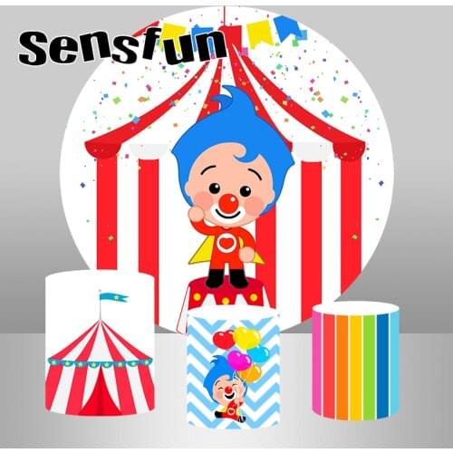 Cartoon Cute Kids Boys 1st Birthday Party Round Backdrop Cover Circus Payaso Plim Plim Photography Backdrop Plinth Covers Custom
