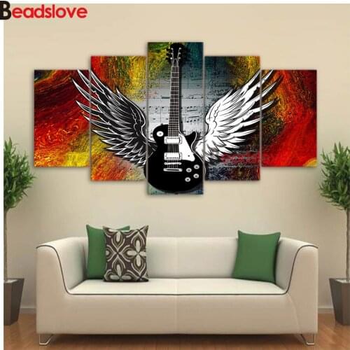 5 Piece diy diamond painting Music Guitar Note Angel Wings full square round diamond embroidery 5d cartoon home art