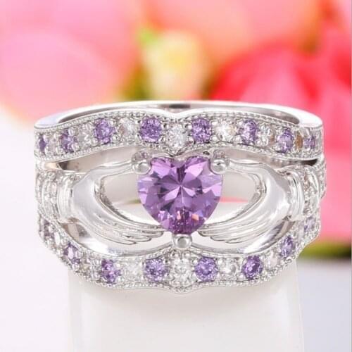 Milangirl Luxury 3 Pcs/set Trendy Wedding Ring Set for Women Heart Zircon Bride Engagement Anniversary Ring Jewelry for Ladies