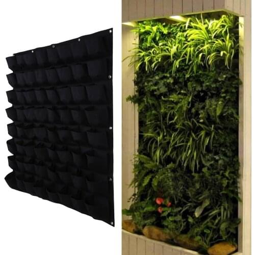64 Pocket Wall Hanging Planting Bags Black Pockets Grow Bag Planter Vertical Garden Vegetable Living Bonsai Flower Plant Pot