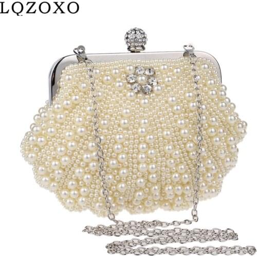 Shell Wedding Bridal Clutches Beaded Vintage Handmade Style Diamonds Beaded Evening Bags Women Party Purse