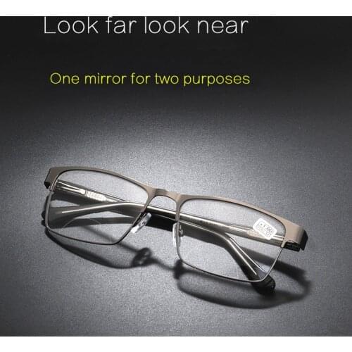 Bifocal Lens Reading Glasses Men Women Eyeglasses Metal Frame Presbyopia Spectacles Diopter +1.0 +1.5 +2.0 +2.5 +3.0 +3.5 +4.0