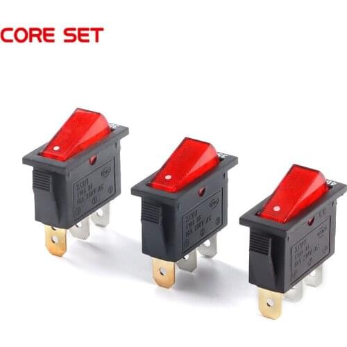 5Pcs KCD3 Rocker Switch Transparent Red LED Light 3 Pins 2 Gears 16A Silver Contact Switch Power Button Switch 800W-4000W 8 Type