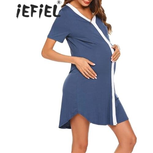 Maternity Pajamas Nightgown V Neck Breastfeeding Dress Childbirth Nursing Nightdress Pregnant Women Nightwear PregnancySleepwear
