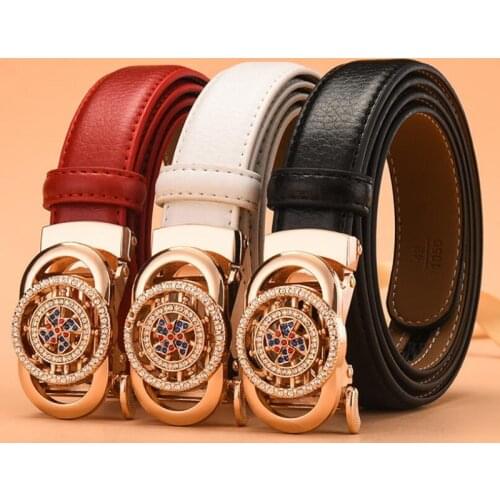 New Women Genuine Leather Belt Fashion Designs Automatic Buckle Unisex Women Belts Femal Lady Jeans Waist Belts Wide 2.4cm
