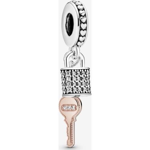 High quality original 925 sterling silver padlock key swing charm, female jewelry gift, fit Pan bracelet