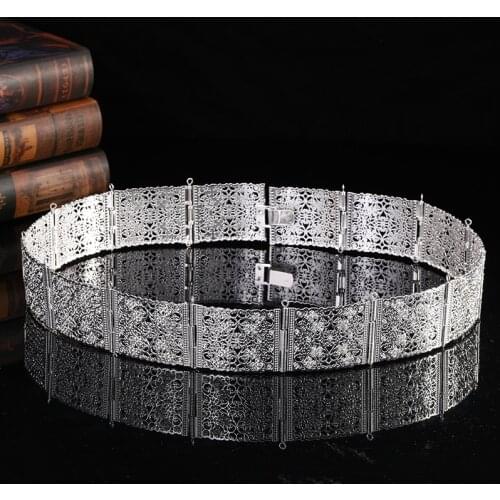 Chic Moroccan Belt for Arabic Bride with Hollow-flower Metal Waist Chain In Gold Full Crystal Turkish Robe Bridal Body Jewelry