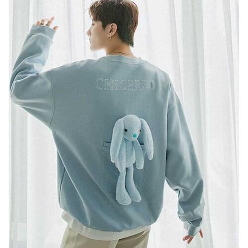 Blue O-neck Bear Sweatshirt Mens Loose Spring And Autumn Small Fresh Design Sense Niche All-match Jacket 2021 New Trendy Brand