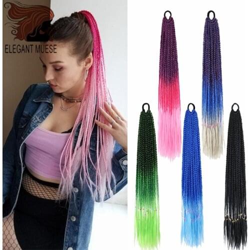 ELEGANT MUSES Rainbow Ponytail Hair Elastic Band Extension False Overhead tail Synthetic Kanekalon for Hair Box Braids Pony Tail