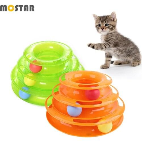 MC Star Three Layer Pet Cat Play Turntable Plastic Amusement Plate Kitten Curious Catching Ball Game Tray Track Tower Disc Toys