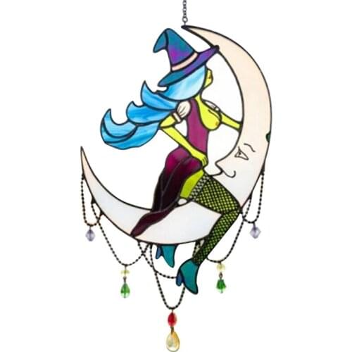 On Moon Decor Stained Suncatcher Window Hangings Outdoor Wall Art Home Decoration Pendant Suction Cup Hanger