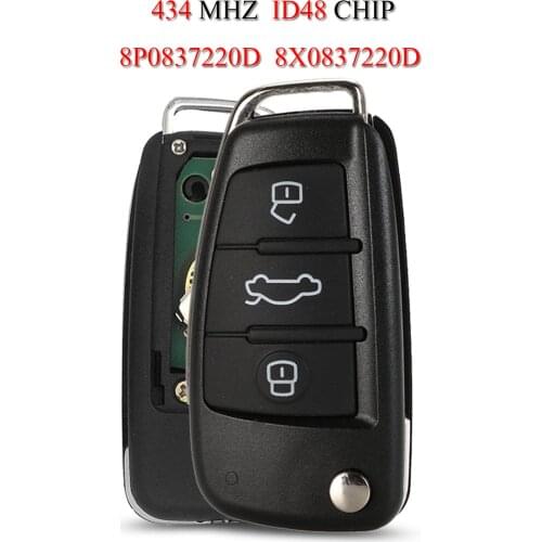 Kutery Remote Smart Car Key For Audi A3 S3 A4 S4 TT 2005-2013 434MHz ID48 8P0837220D 8X0837220D 3Buttons Remote Control