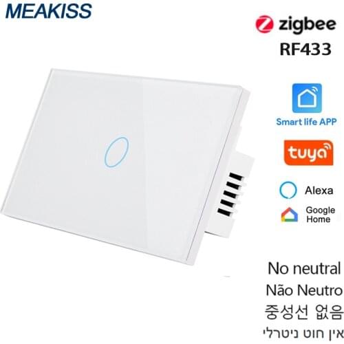 Zigbee smart touch switch network connection Tuya APP control no neutral wire 1\2\3gang AC110V 220V wall light sensor switch