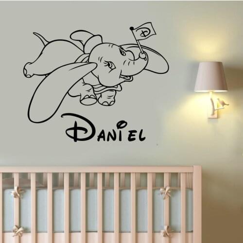 Custom Name Dumbo Wall Decals Kids Room Nursery Decor Personalized Vinyl Sticker Movie Art Decorations for Home Childrens A625