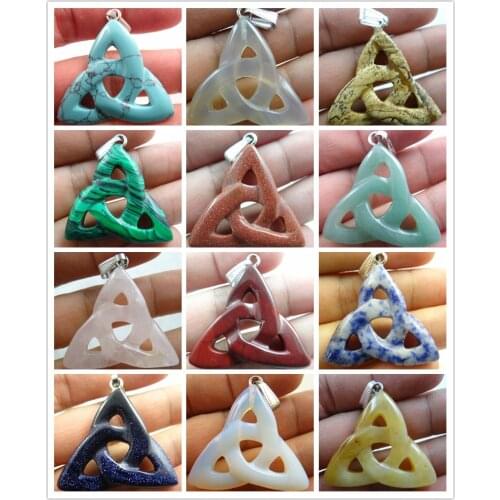 High Quality Blending fashion Natural Stone Hollow triangle pendants for jewelry making