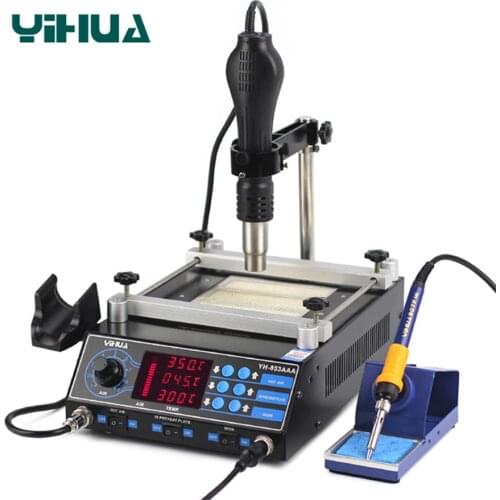 YIHUA 853AAA Bag Rework Station 3 in 1 Preheating Station With Hot Air Gun Soldering iron Bracket Soldering Station Welding Tool