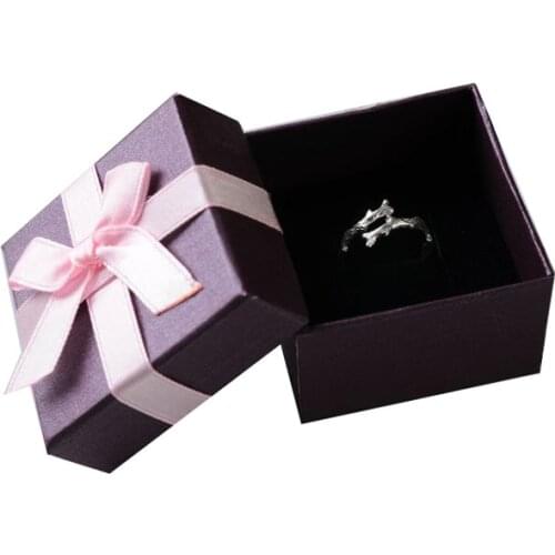 Customized Logo Printing Ring Paper Box Free shipping 100pcs/lot 5*5*3.8cm Ring Packaging Earring Packing with Ribbon Purple box