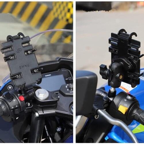 1" Ball Base M10 x 1.25 Male Thread Mount & Double Socket Arm & Universal Spring Loaded Cell Phone Cradle Holder