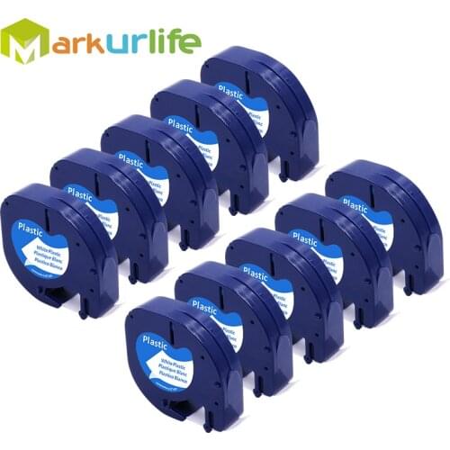 10 PCS/Lot for DYMO LetraTag Tape 91201/91331/91221/59422 Black on White( Plastic ) 4m*12mm Worked for DYMO Label Maker