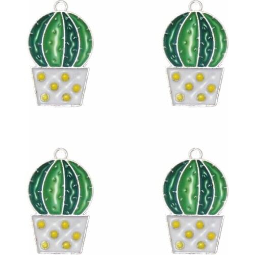 10Pcs 26*16mm Green Enamel Cactus Charms Bracelet Pendants Flower Jewelry Findings Craft DIY Earrings Keychain Decor