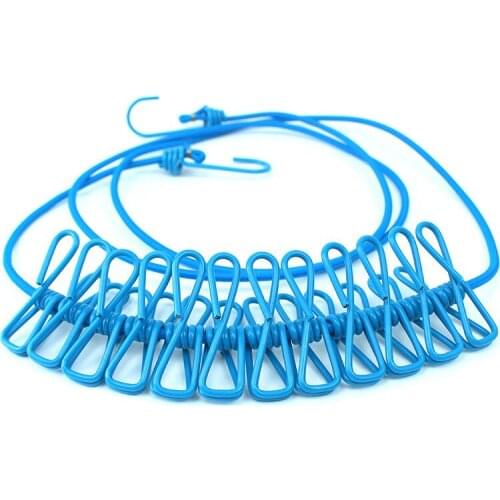 180cm Multifunction Drying Rack Clothes Line Portable Travel Clothes line with 12 Clips Cloth Hangers Steel Clothes Line Pegs U2