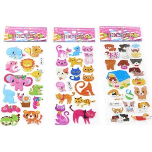 5 Sheets Classic Toys Cute 3D Cartoon Animal PVC Bubble Puffy Stickers Kids Girl Boy Dinosaurs School Teacher Reward