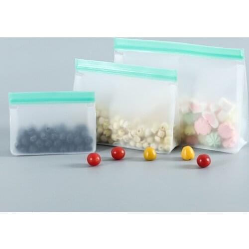 5Pc PEVA Food Storage Bag Upgrade Leakproof Top Stand Up Reusable Freezer Vegetables Ziplock Silicone Kitchen Organizer Bpa Free