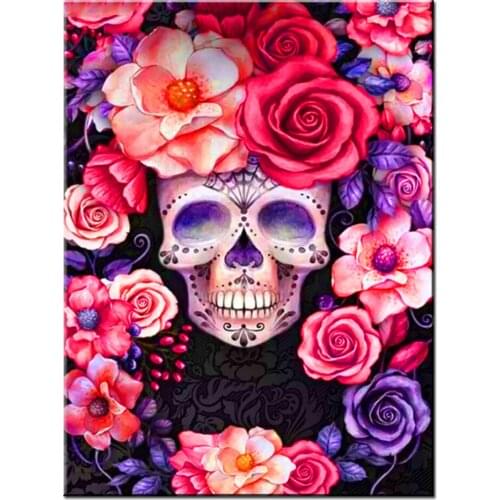 5D Diy Diamond Painting Red Rose Skull Full Square Round Rhinestone Embroidery Diamond Mosaic Kit Personality Gift, X147