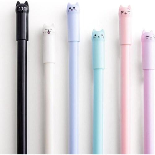 60 pcs/Lot Cute kitties gel pen Cartoon cat black color ink pens 0.5mm Roller ball Office school supplies Caneta escolar A6925