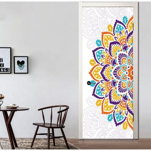 77*200cm Wonderful A Half Colorful Mandala Flower Oil Painting Wall Sticker Wallpaper Door Stickers Home Decor