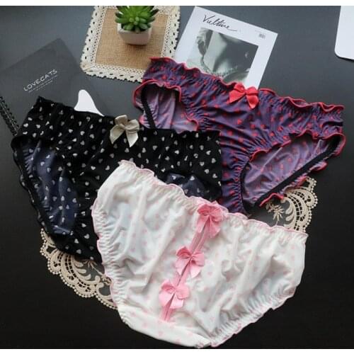 Seamless Panties For Women Cute Printed Ice Silk Girlys Underwear Sexy Low-Waist Underpant Hollow Out Female Briefs Sex Lingerie