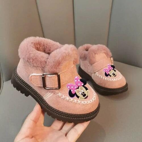 Disney Mickey cartoon plus velvet warm baby cotton shoes cartoon Minnie warm boys and girls cotton boots short boots snow boots