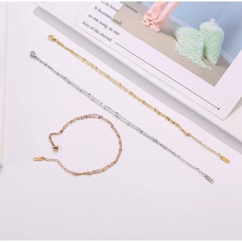 Rose gold color stainless steel double chains ankle bracelets for women, fashion anklets bracelets foot anklet jewelry 2020