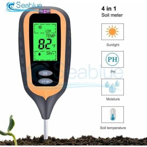 4 in 1 Digital Soil Moisture Meter PH Meter Temperature Sunlight Tester For Garden Farm Lawn Plant Tool With LCD Displayer