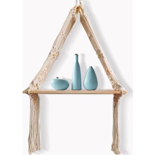 Nordic Style Wooden Shelf Creative Weaving Hanging Rope Wall Mounted Shelves Plant Flower Pot Rack Childrens Room Decoration
