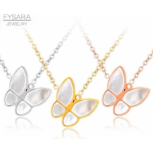 FYSARA Brand Charm Necklace & Pendant Butterfly Shell Rose Gold Color Titanium Steel Women Short Party Necklace Famous Jewelry