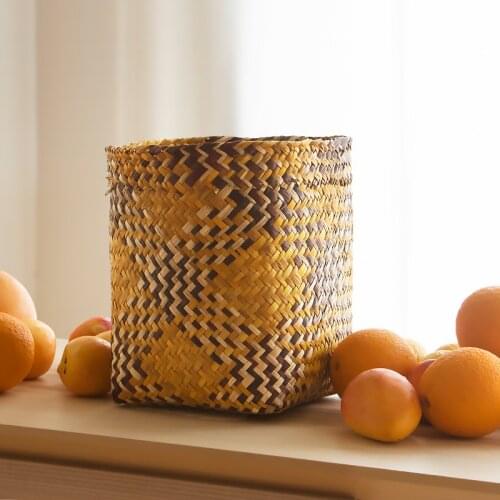 Fruit basket Hand-woven colorful diamond-shaped seaweed storage basket