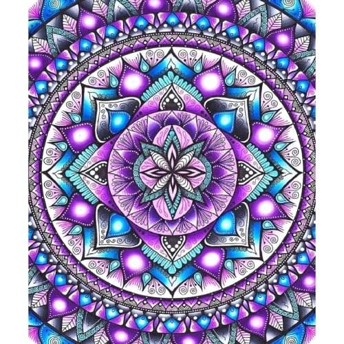 Round Diamond Painting Purple Mandala Stitch DIY Framed Drill 5D DIY Full Drill Craft Embroidery Craft Needlework