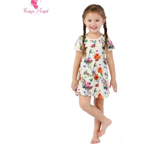 Kaiya Angel Hot Princess Girl Summer Dress Toddler Clothing Short Sleeve Milk White Peony Kingfisher Dress Factory wholesale