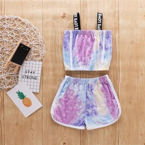 Summer Toddler Girls Spaghetti Straps Tank Tops Short Sets Tie Dye Print Outfits Infant Baby Clothing
