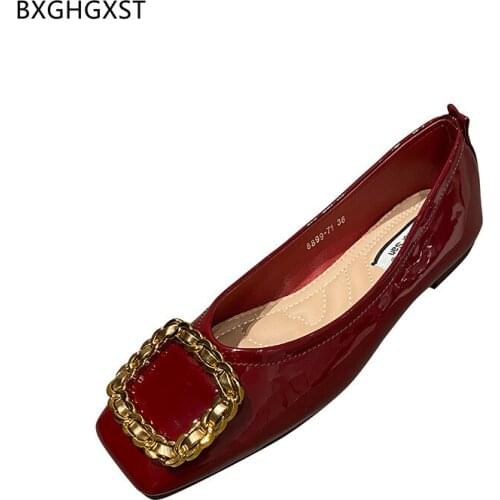 Slip on Patent Leather Shoes Woman Square Toe Loafers Flats Korean Shoes Women Boat Shoes for Woman 2021 Zapatos De Mujer Scarpe