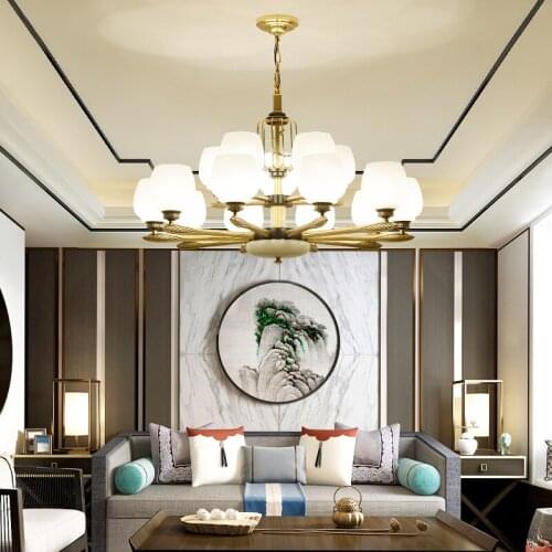 New Chandelier All Copper Lamp in the Living Room 2020 New Chinese Style Home Atmosphere Hotel Villa Bedroom Dining-Room Lamp