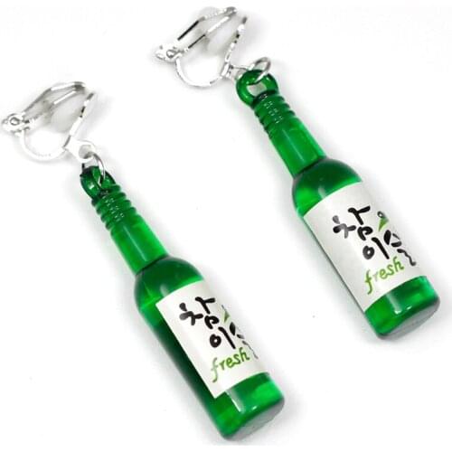 Cool Mini Beer Bottle Clip On Earrings Without Piercing Simulation Wine Bottle Earrings Non Pierced Ear Clip Party Jewelry CE385