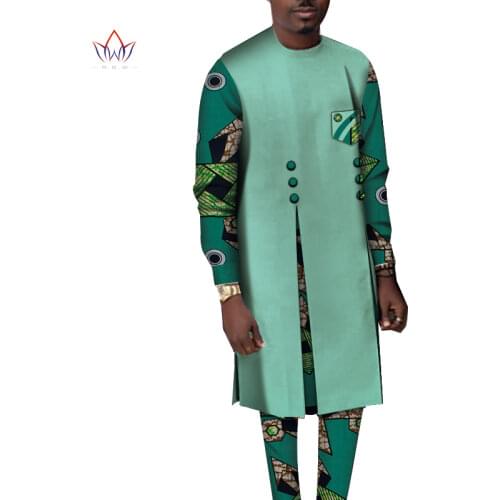 Cotton Riche Men 2 Pieces Pants Sets African Clothes Casual Men Patchwork Top Shirt and Pants Sets African Men Clothes WYN1068