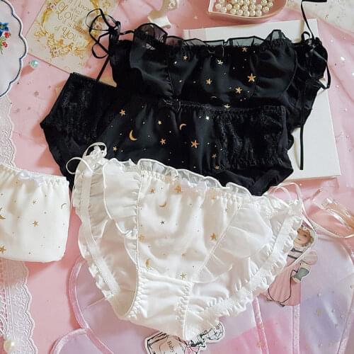 Japanese Soft Girl Lolita Girls Heart Sexy Lace QMilch Low Waist Lace-up Underwear Black and White