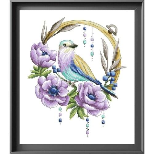 Bird on wreath cross stitch kit flower aida fabric 18ct 14ct 11ct unprint canvas cotton thread embroidery kits DIY craft set