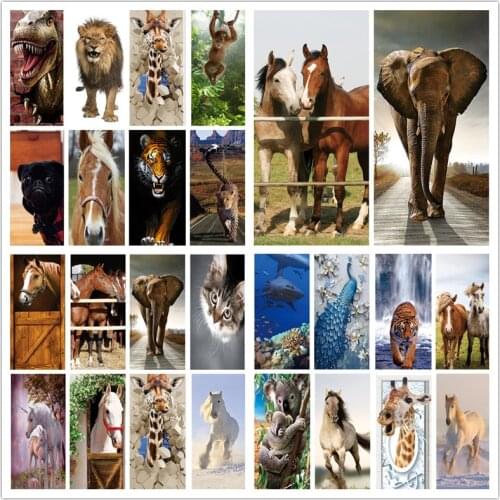Elephant Door Stickers 3D Horse Wallpaper Cat Unicorn Animals Waterproof Murals For Home Design Vinyl Peel and Stick Posters