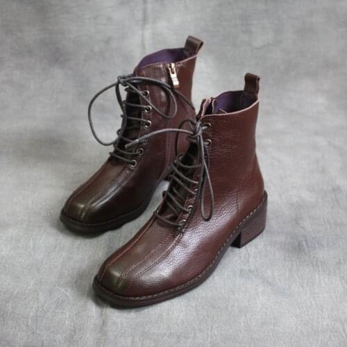 Careaymade-New British Martin boots womens Handmade soft leather single boots round head thick heel Plush literary short boots