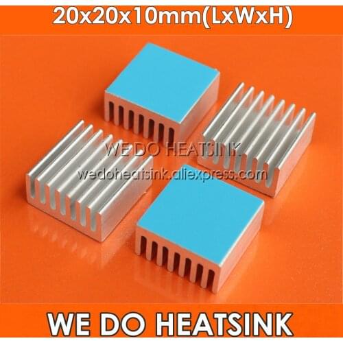 Wholesale 20x20x10mm Silver Aluminum Heatsink IC CPU Chipset Heat Sink With Thermally Conductive Adhesive Transfer Tape Pads